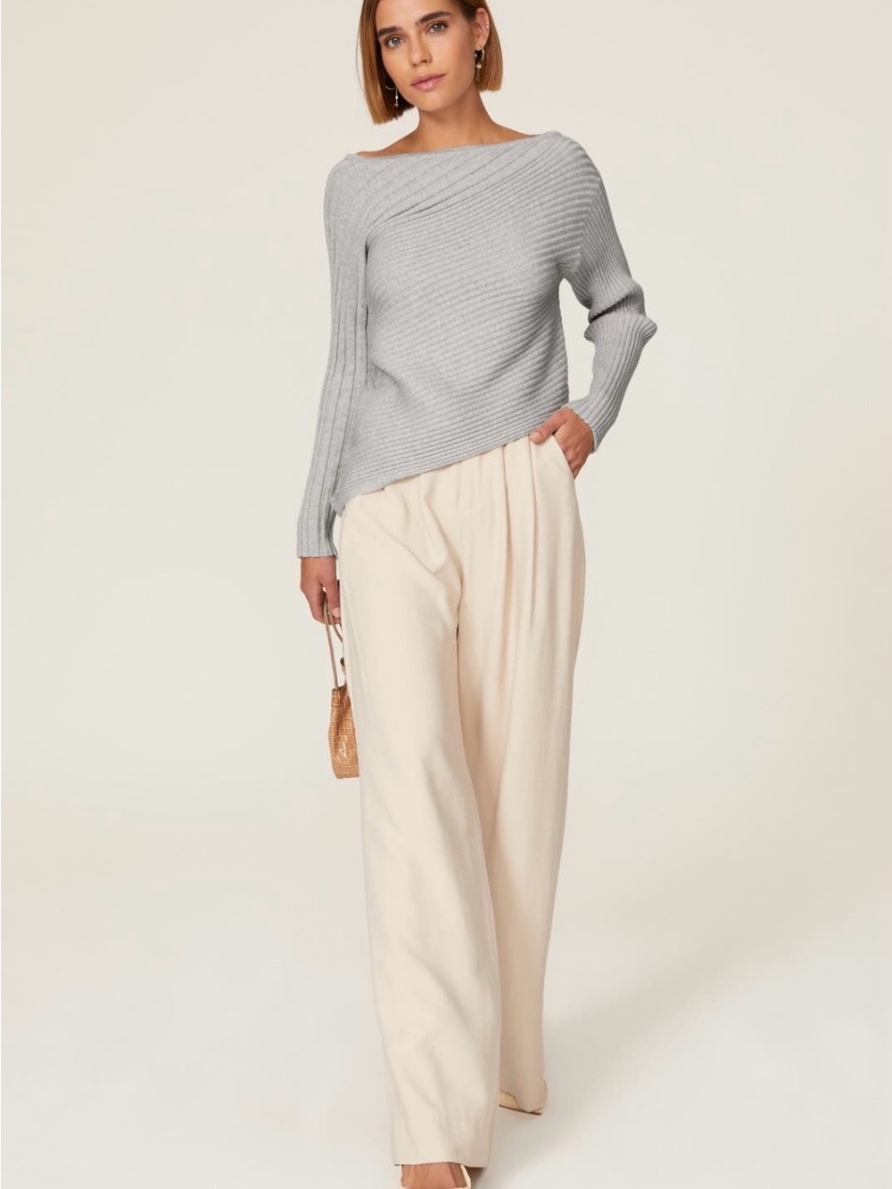 Milly Gray Asymmetric Boat Neck Sweater~Size P (2)~$295~